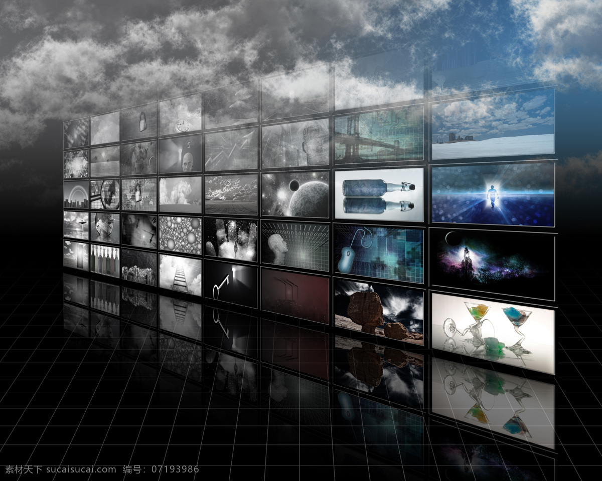 高清 科技 高清图片 空间 立体 屏幕 天空 网格 云 颜颜丶一个人