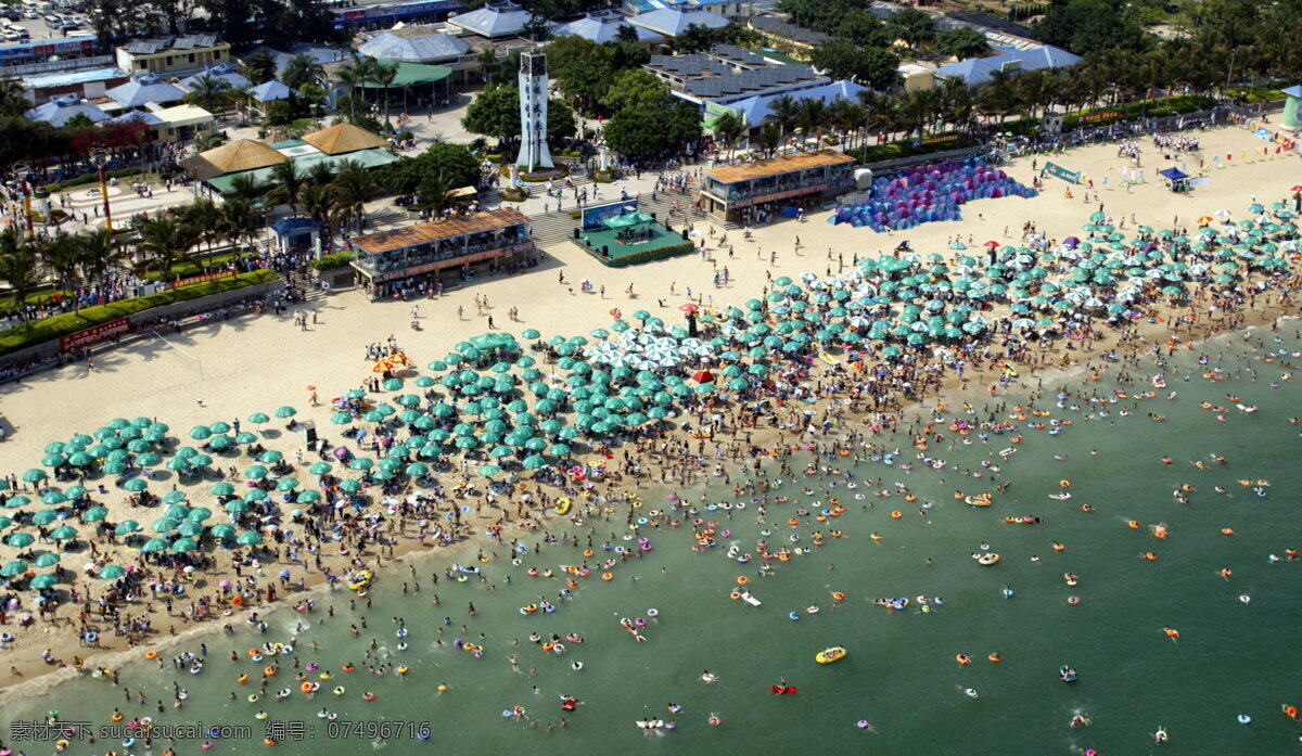 避暑 高空 国内旅游 海边 海滩 假期 旅游摄影 鸟瞰 深圳海滩 深圳 大梅沙 人群 游泳 航拍 摄影图库 psd源文件