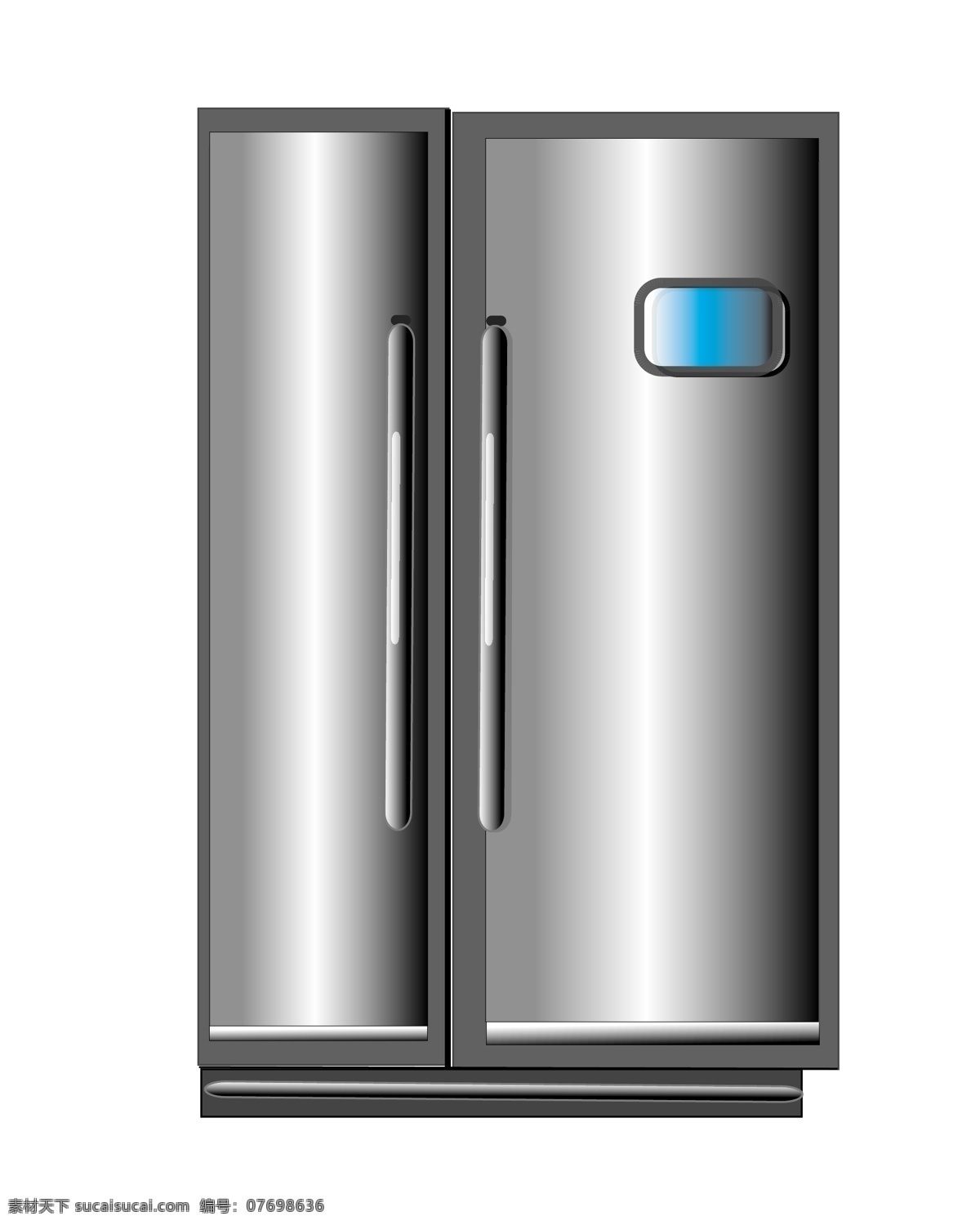 银色 双门 冰箱 插画 银色冰箱插画 双门冰箱 智能冰箱 灰色冰箱 手绘冰箱 厨房电器 家用电器 家电 蓝色屏幕