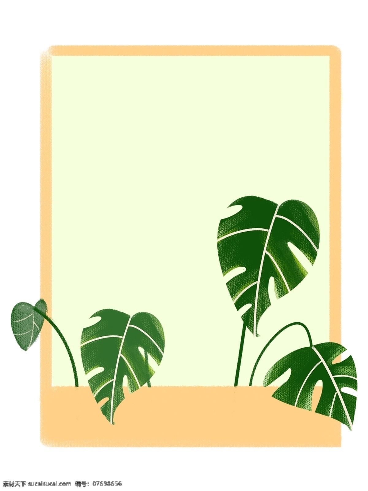 手绘 绿色植物 边框 绿色的植物 卡通边框 手绘植物边框 黄色的边框 大绿萝植物 绿色的叶子