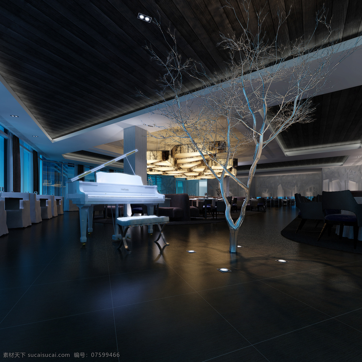 酒吧 灯光 钢琴 环境设计 浪漫 室内设计 树影婆娑 冷暖对比 家居装饰素材