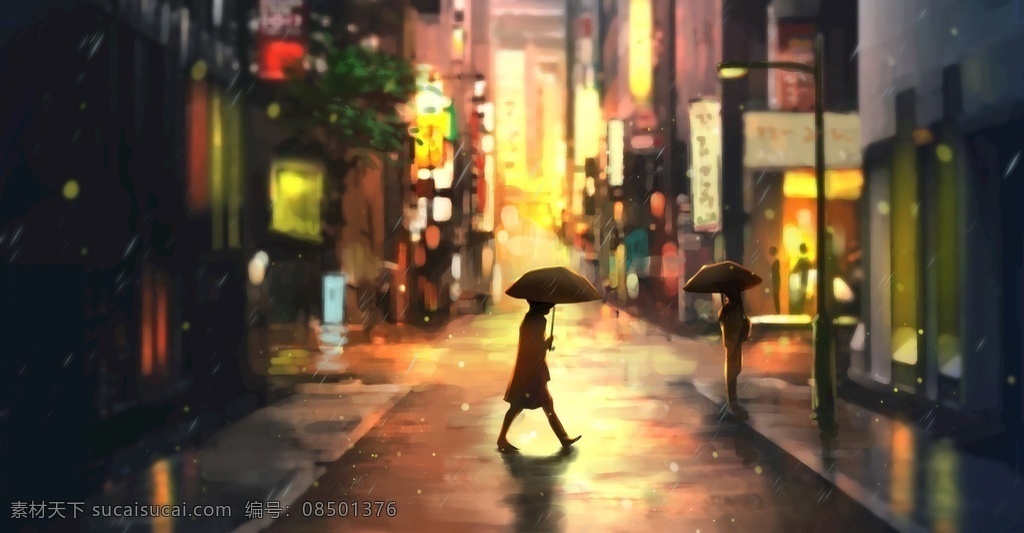 夜色 下 街道 漫画 灯光 道路 卡通漫画