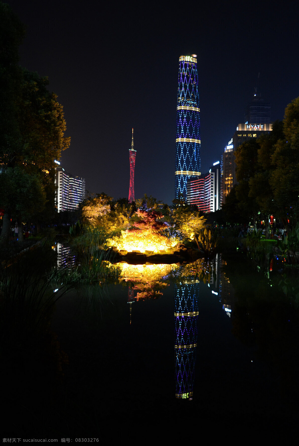 城市 城市风景 大厦 倒影 灯光 高楼 广州 广州塔 夜景 灯火阑珊 珠江新城 高耸 屹立 珠江 珠江夜景 广州的电视塔 小蛮腰 楼盘 建筑景观 自然景观 矢量图 建筑家居