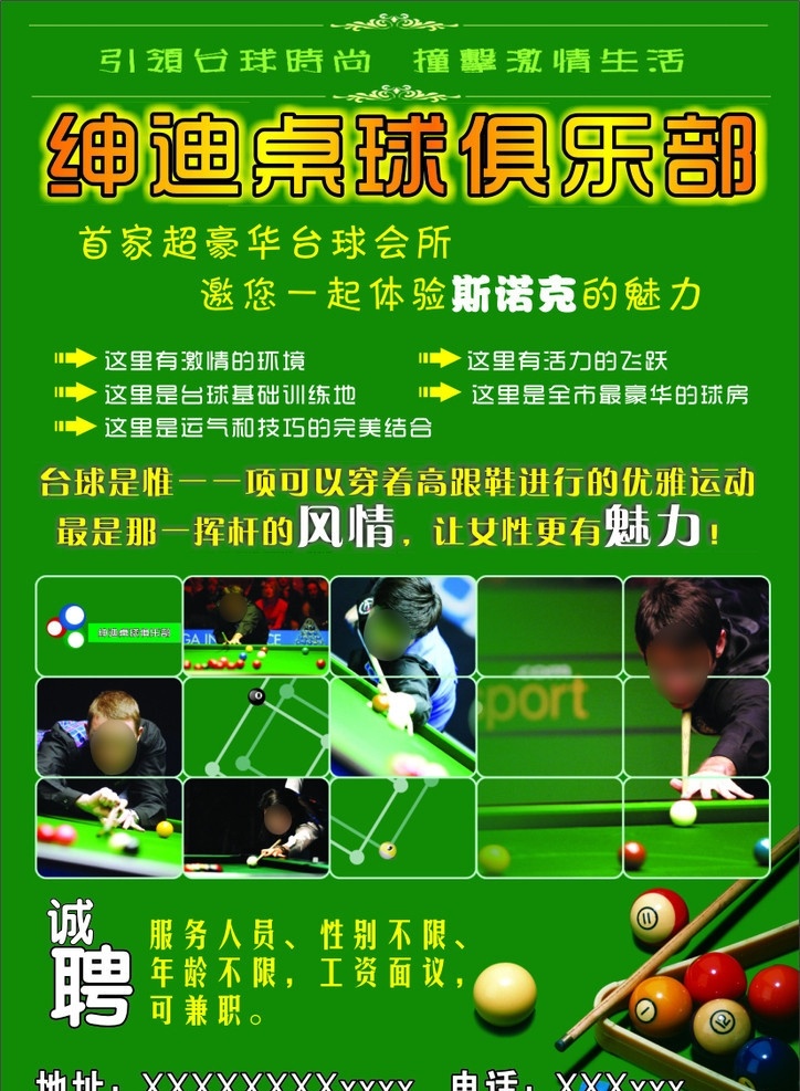 绅迪桌球广告 绅迪 桌球 俱乐部 优雅 风情 魅力 dm宣传单 矢量