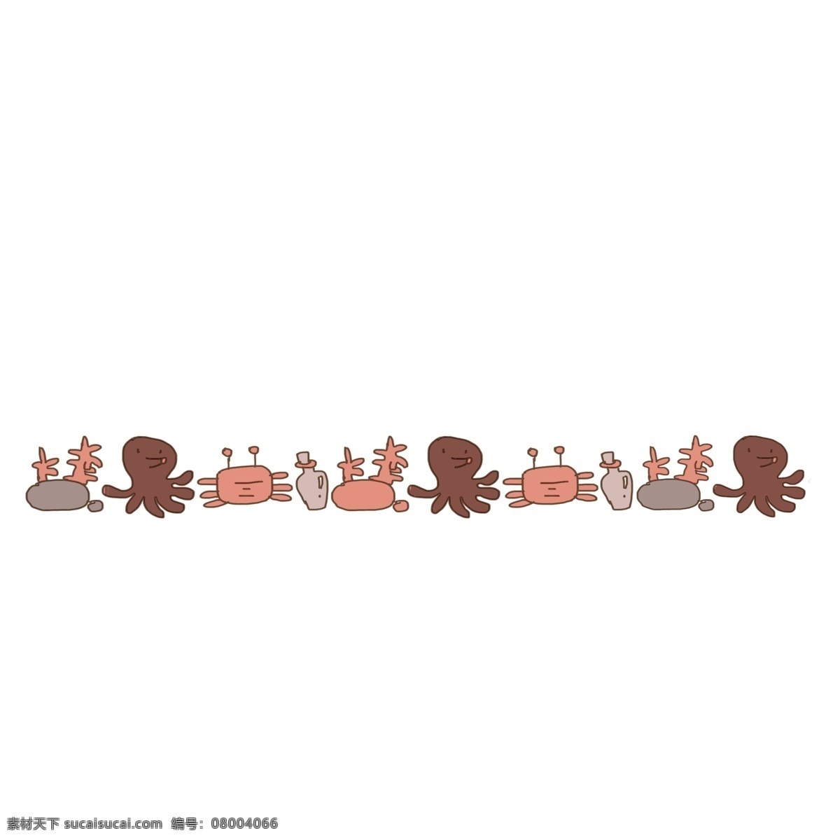 海洋生物 分割线 插画 动物分割线 生物分割线 分割线插画 卡通分割线 章鱼和螃蟹 创意分割线