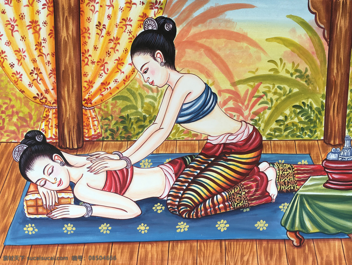 泰式按摩图 东南亚 泰国 艺术文化 按摩推拿 文化艺术 传统文化