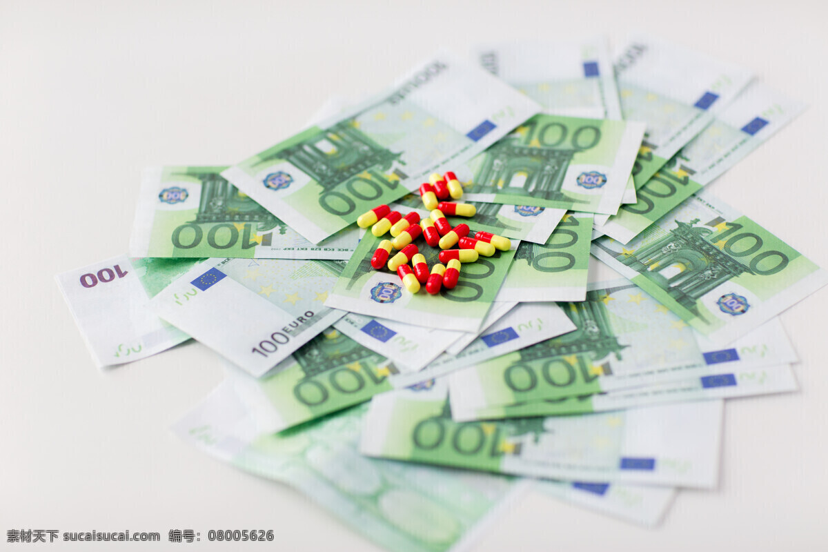 欧元 胶囊 药品 药物 钞票 钱 医疗主题 医疗护理 现代科技