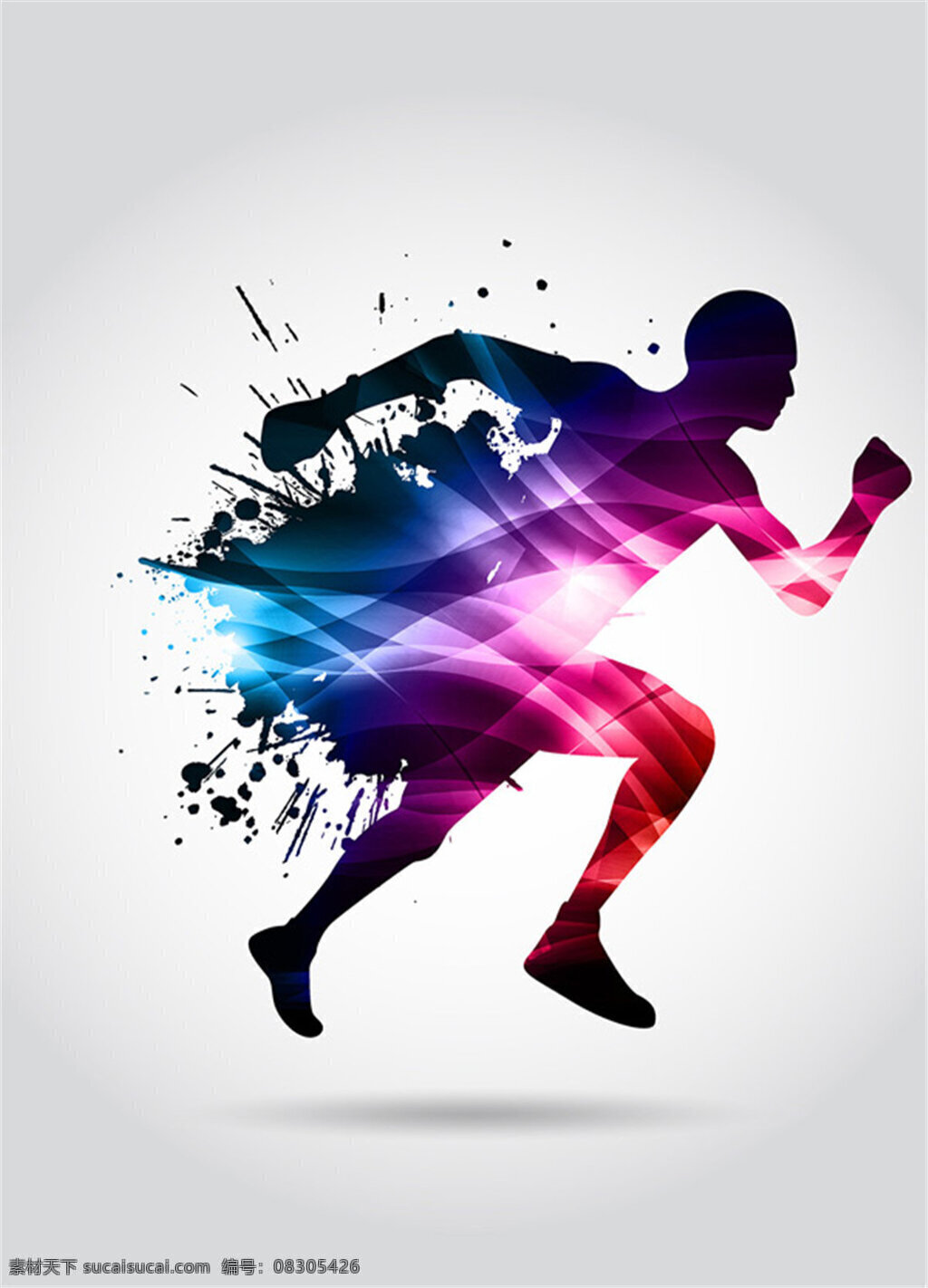 炫彩 运动 人物 奔跑的人物 墨迹 七彩光晕 矢量素材 冠军 运动员 健身健康 矢量元素