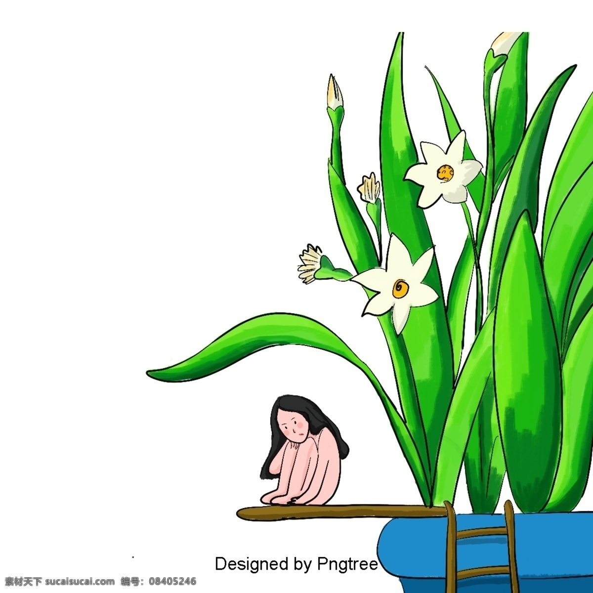 卡通 手绘 简单 花盆 花卉 花 植物 自然 美学 材料