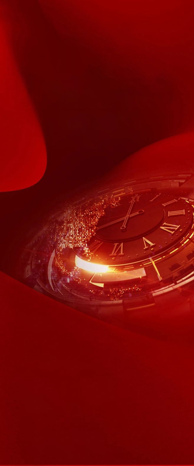 红色 地产 建筑 商业 微 信 海报 微信 节气 炫酷 抽象 图案 时钟 元素