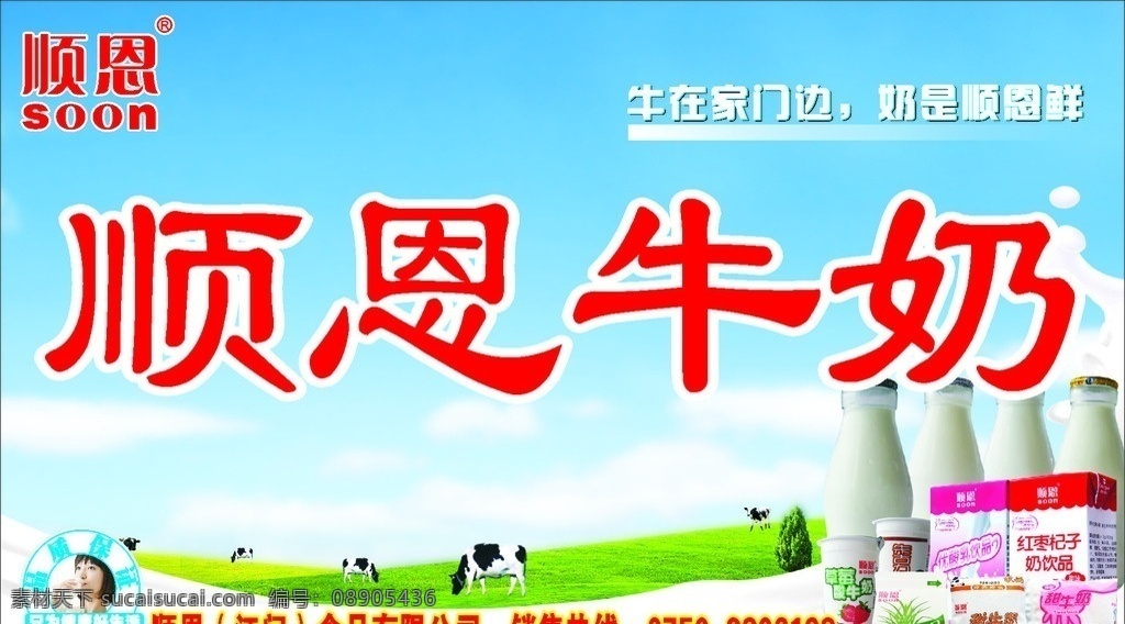 顺恩牛奶 草地 牛群 矢量