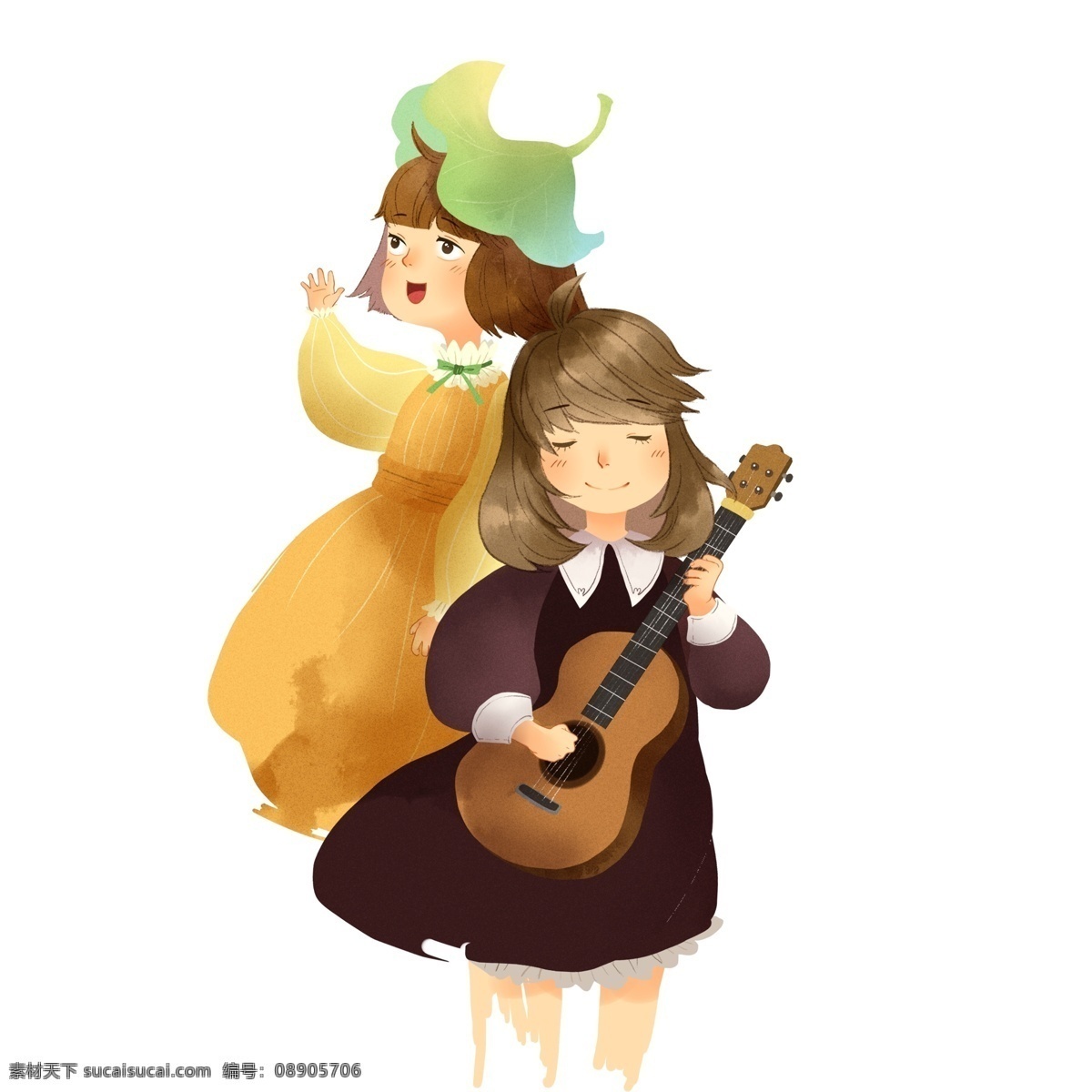 人物 女孩 卡通 插画 孩子 水彩 创意 简约 小清新 手绘 元素 装饰 图案