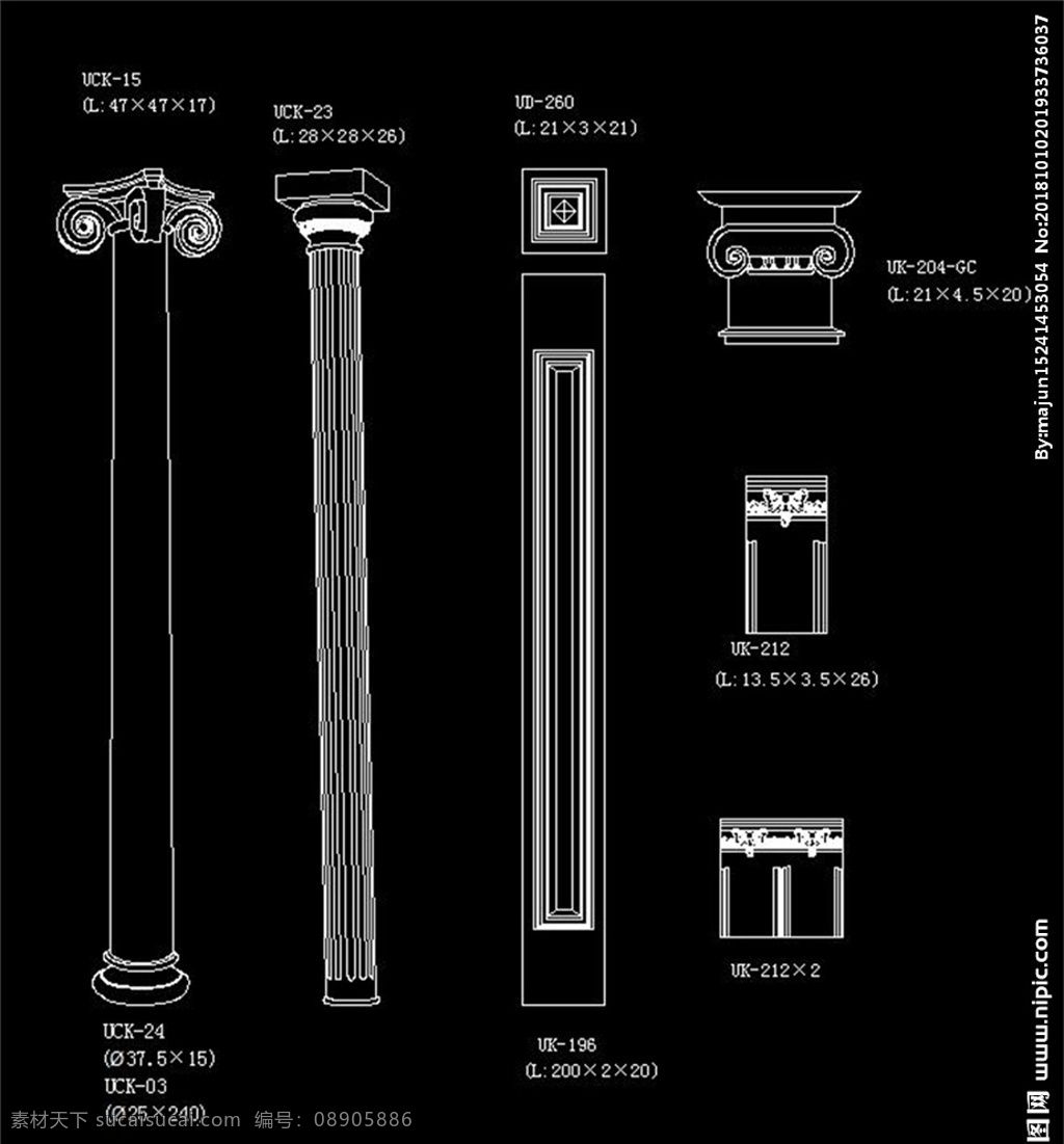 罗马柱 欧式花纹 欧式柱 路柱 立面图 欧式建筑 园艺建筑 3d设计 dwg