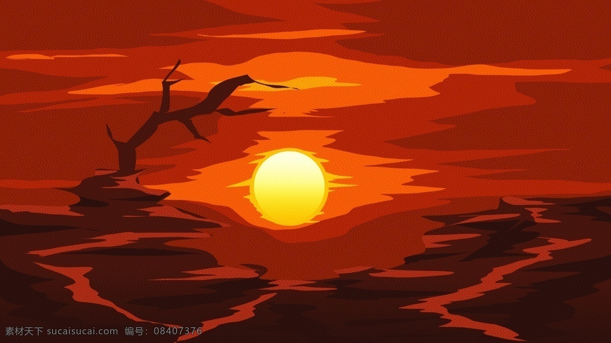 黄色 唯美 落日 插画 背景 插画背景 手绘背景 卡通背景 黄色背景 风景背景 通用背景 落日插画