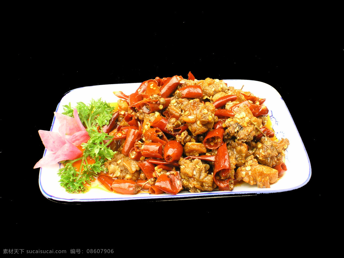 麻辣兔丁 兔肉 中华美食 美味 熟菜 鲜花 装饰 盘子 餐饮美食 传统美食 摄影图库