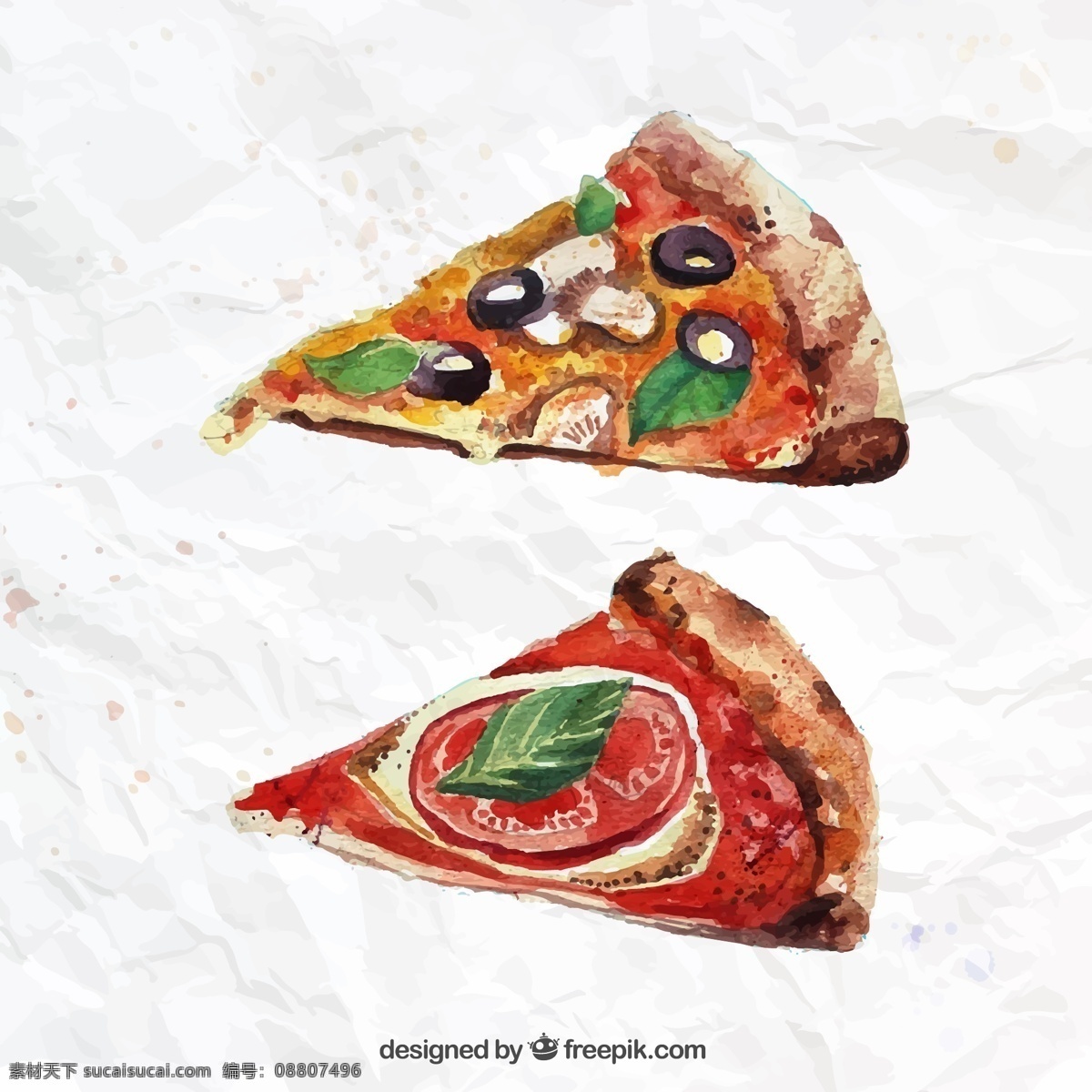 水彩 绘 三角 披萨 矢量 白色