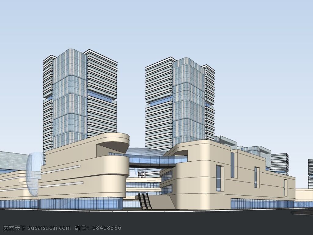 大型商场建筑 外观 建筑 商场 模型 skp 灰色