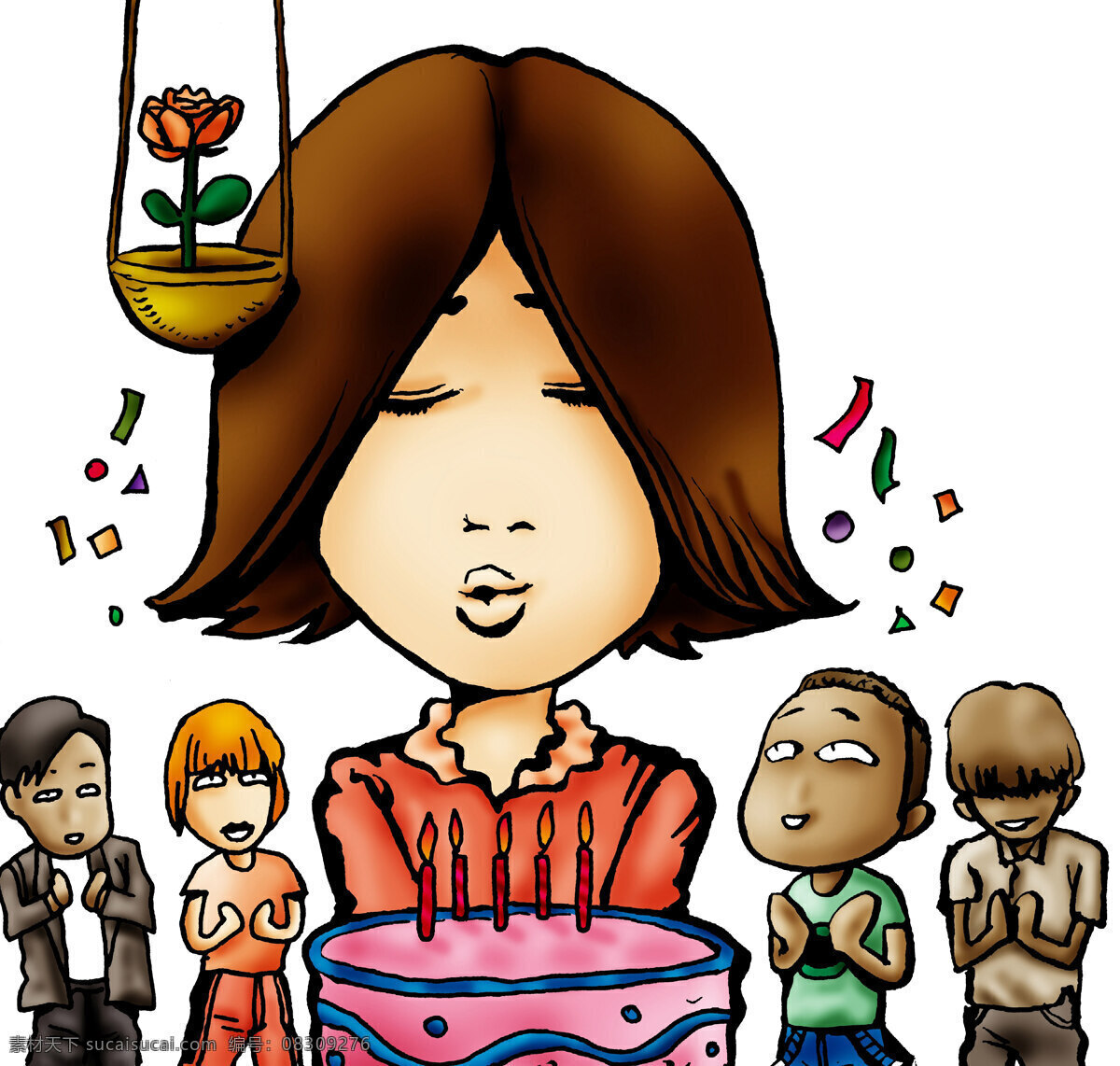 生日 漫画图片 插画 动漫动画 动漫人物 礼品 年轻 女孩 朋友 生日漫画 祝福 许愿 插画集