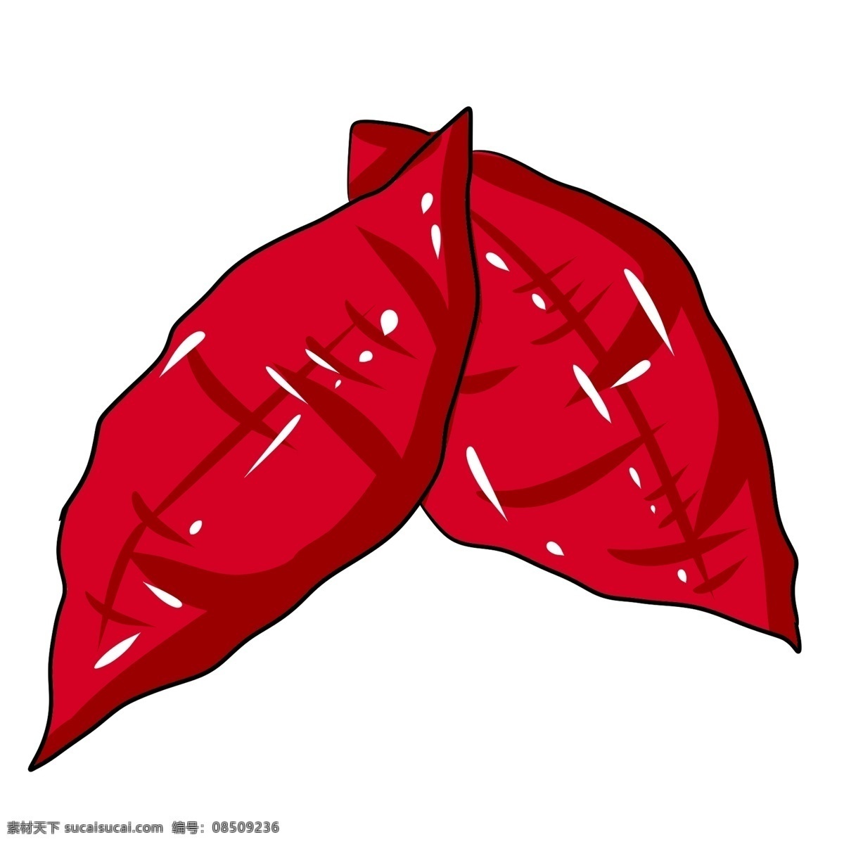 红色 手绘 番薯 元素 创意 纹理 光泽 质感 美食 卡通 插画 吃的 面食 主食 红薯 高光