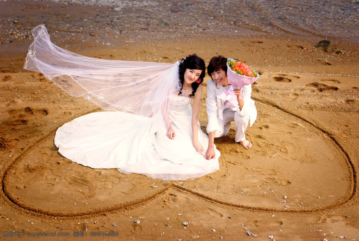 婚纱照 海滩 白色婚纱照 人物摄影 人物图库 棕色