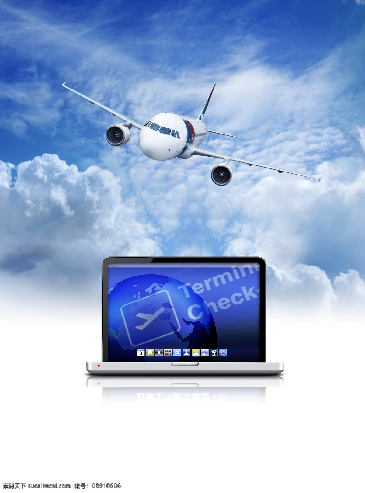 航空 飞机 笔记本 电脑 笔记本电脑 手提电脑 航空飞机 客机 蓝天白云 通讯网络 现代科技
