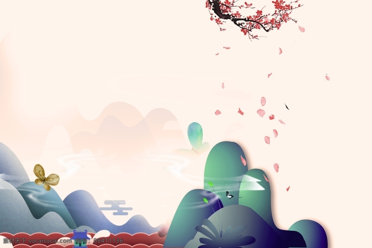 彩绘 中国 风 房地产 背景 水墨 房地产展板 水墨展板手绘 展板 手绘 水墨手绘水墨