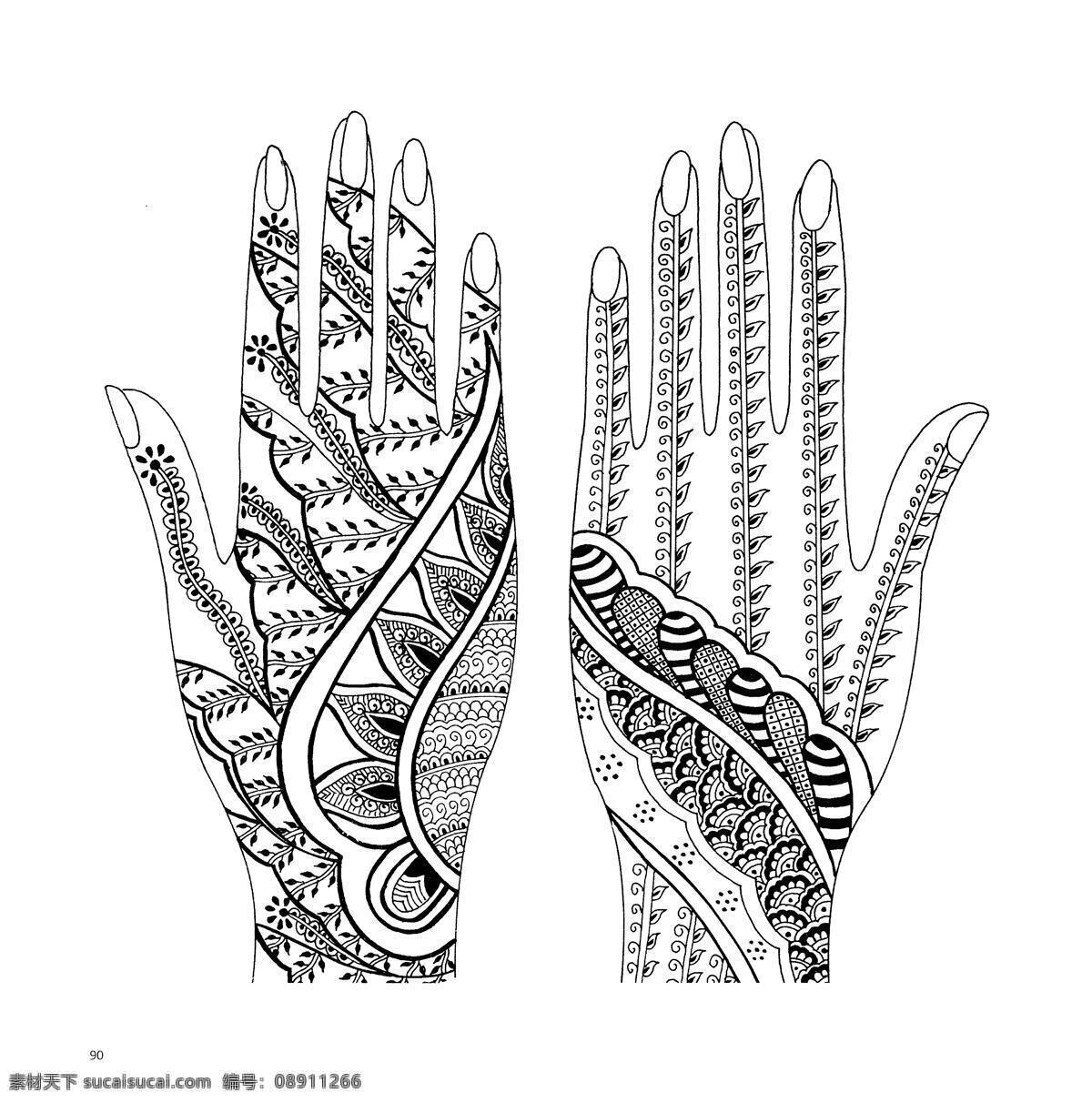 印度花纹 花纹 条纹 线条 黑白 波西米亚 纹身 时尚 花边花纹 底纹边框
