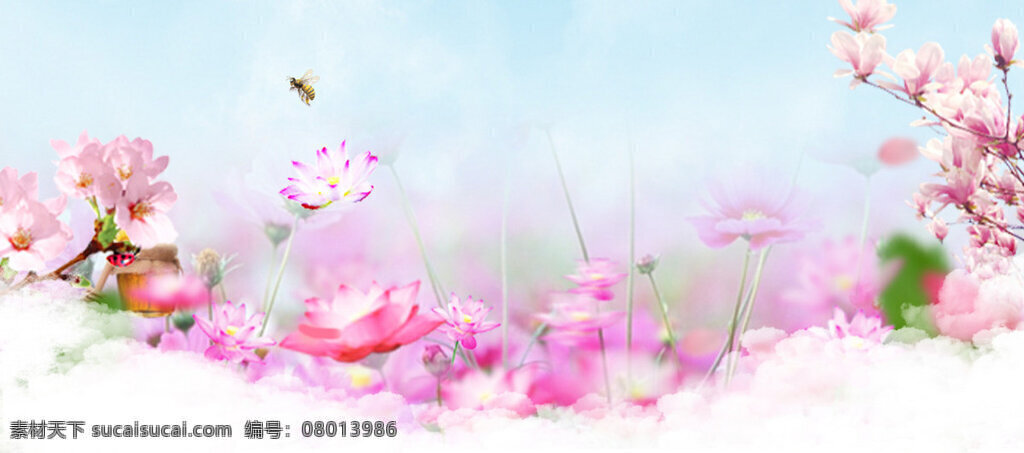 唯美 三月 桃花 淘宝 banner 背景 春节 春季 蜂蜜