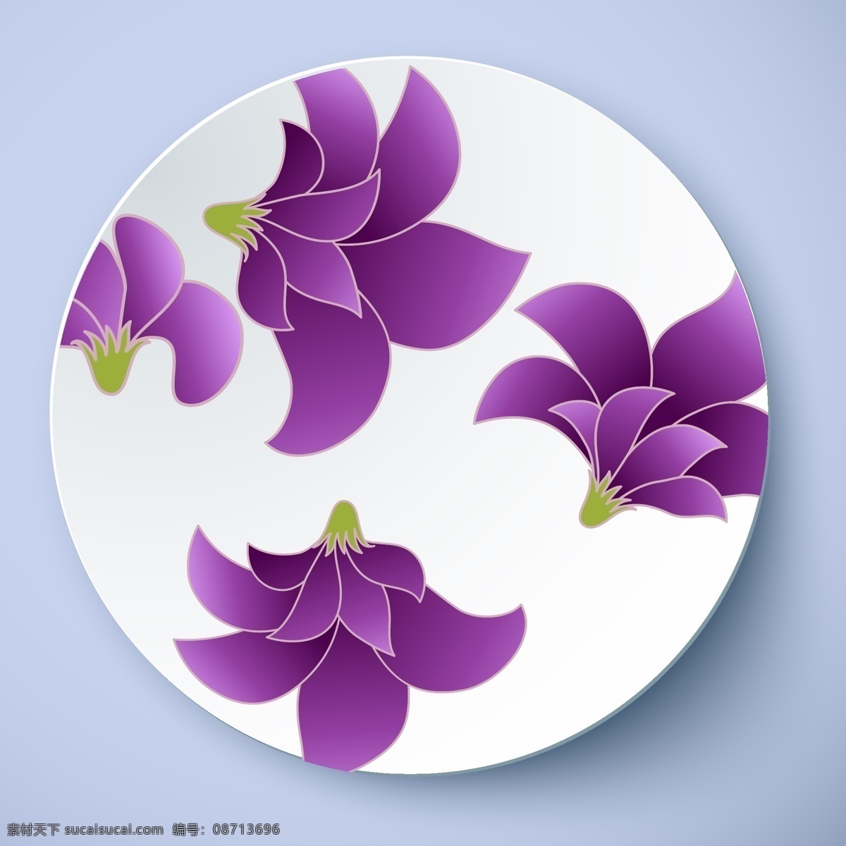 紫色花卉图案 盘子 花纹 瓷盘 花卉花朵 矢量图 盘子花纹 其他矢量图