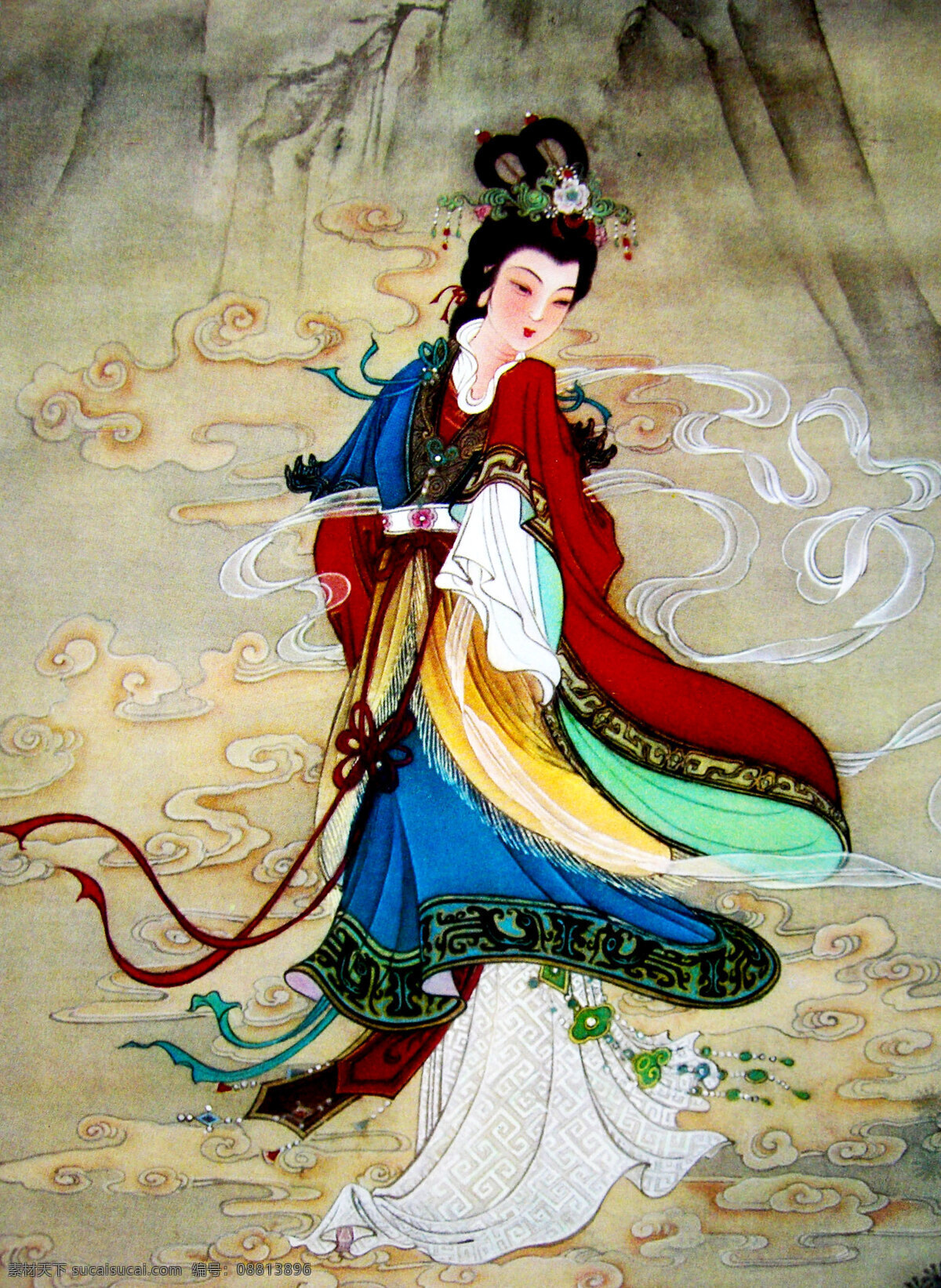 碧霞元君 美术 绘画 中国画 工笔重彩画 人物 女人 仙女 美人 动作 表情 姿势 山野 云彩 书法 印章 国画艺术 国画集45 绘画书法 文化艺术