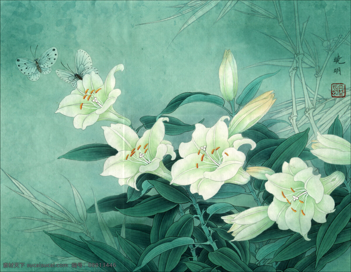 李晓明 工笔画 国画 古画 毛笔画 花鸟画 金银花 白花 蜜蜂 李晓明工笔画 文化艺术 绘画书法