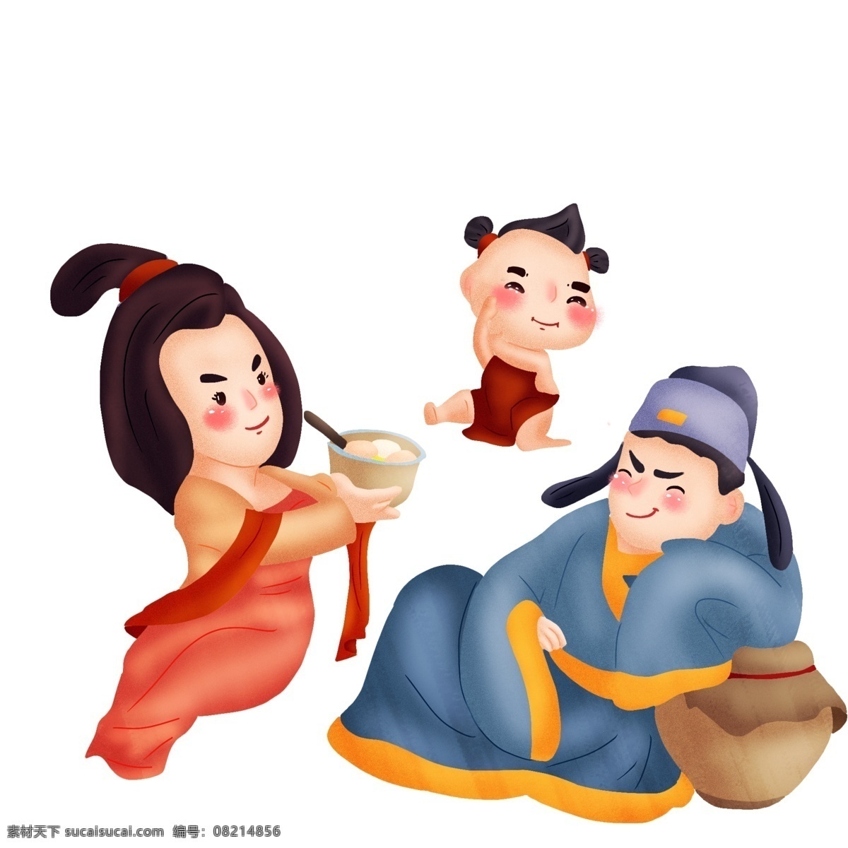 手绘 吃 汤圆 图 春节 过年 传统 古人 元宵 风俗 习俗 猪年 新年 农历 2019 吃汤圆 png图