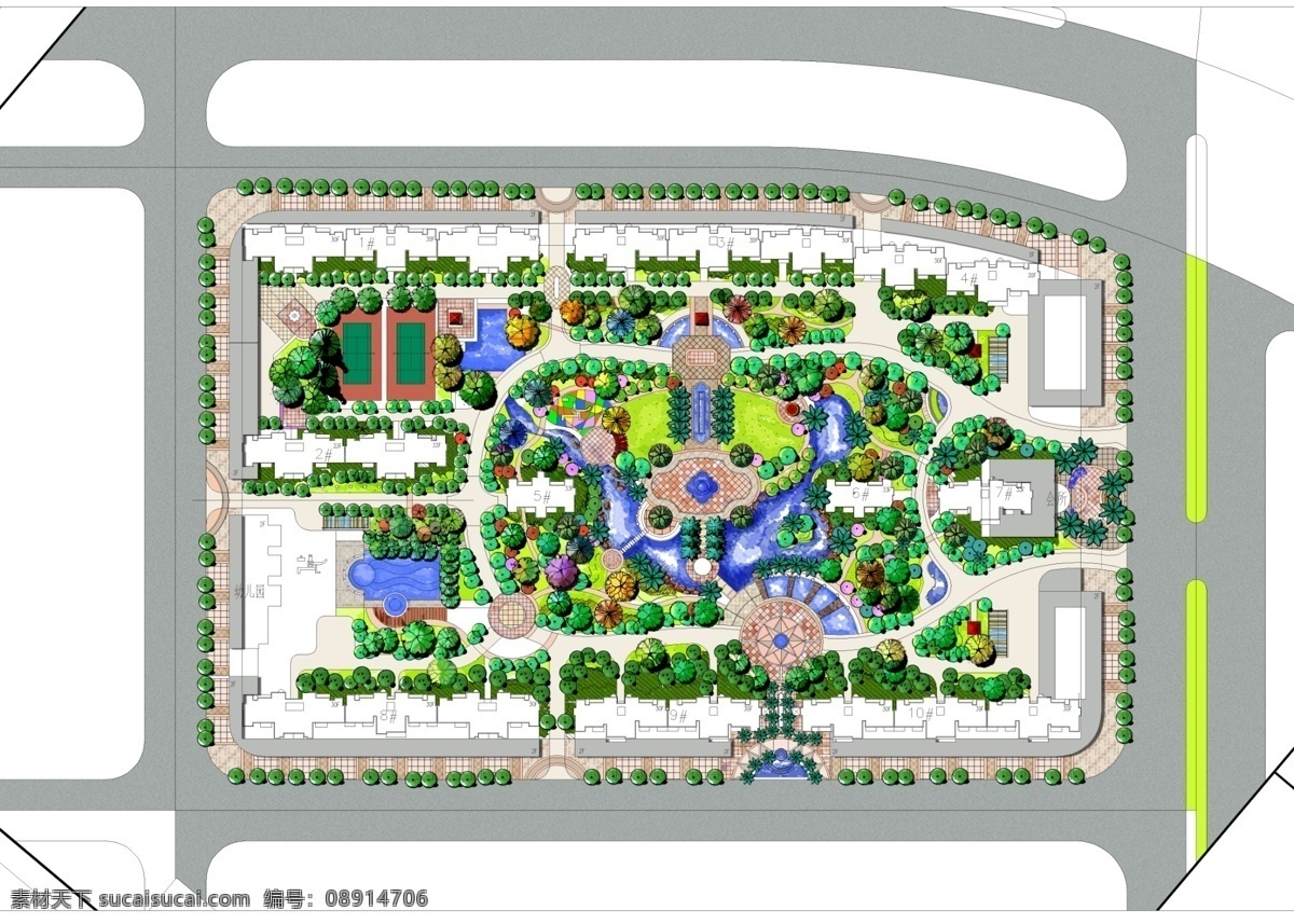 景观平面图 总平图 规划图 彩平图 园林 景观 彩色总平图 分层