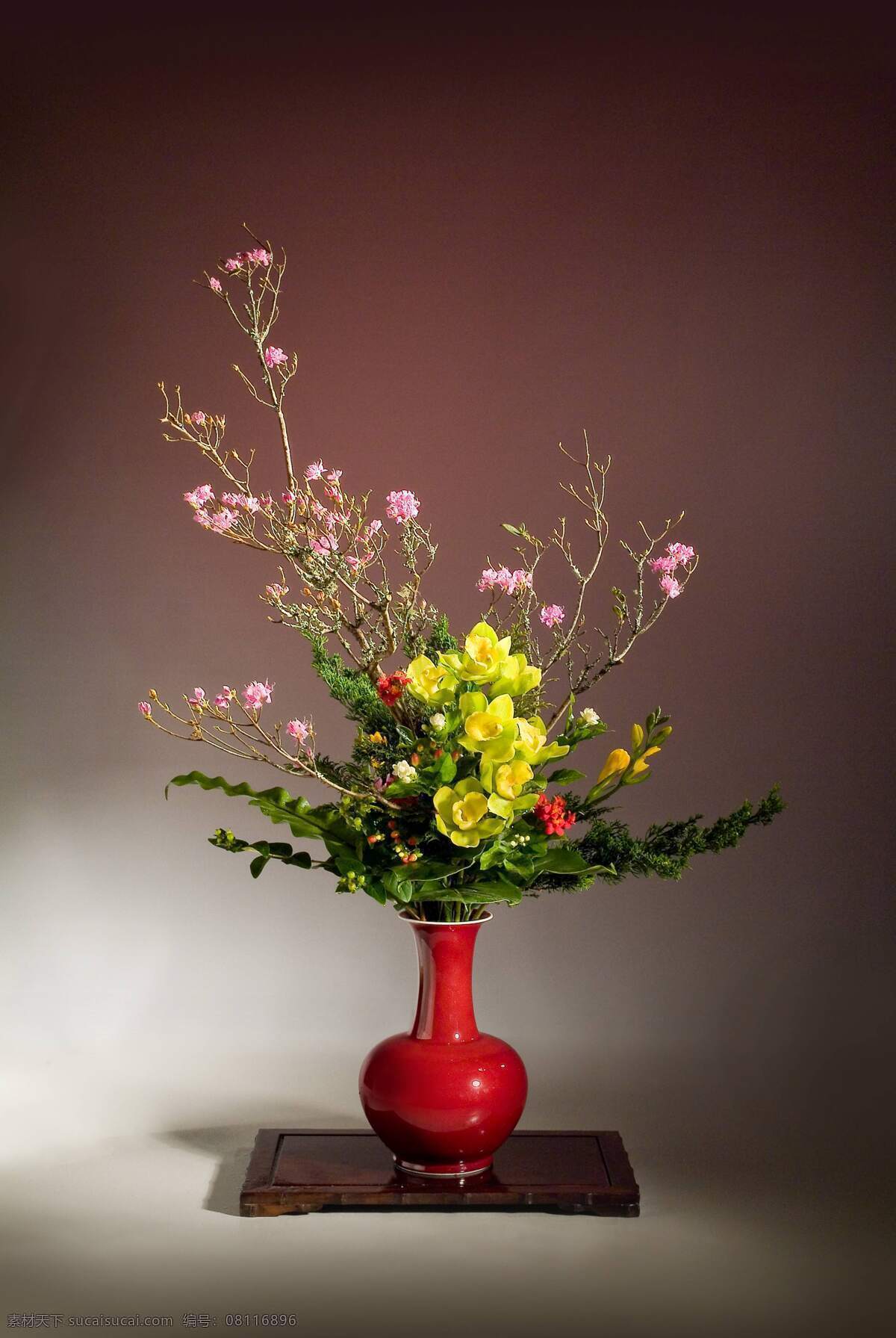 瓶花 花 花朵 盛开 红色花瓶 花瓶 背景 桃花 景物 花草 生物世界