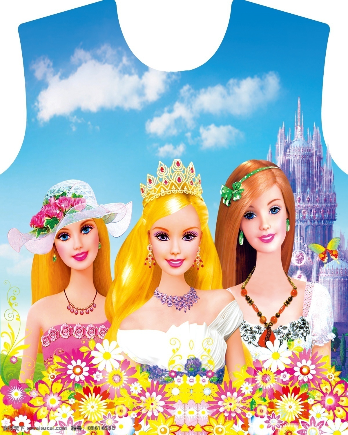 迪士尼 芭比公主 蓝天 白云 城堡 花朵 分层 花栏 动漫动画 动漫人物