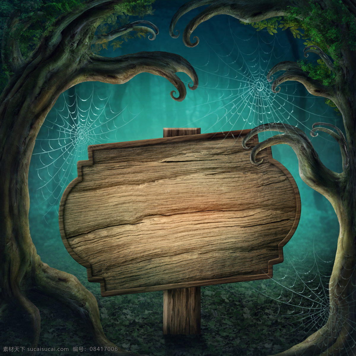 森林木牌 唯美 浪漫 童话 温馨 森林 木牌 3d设计 黑色