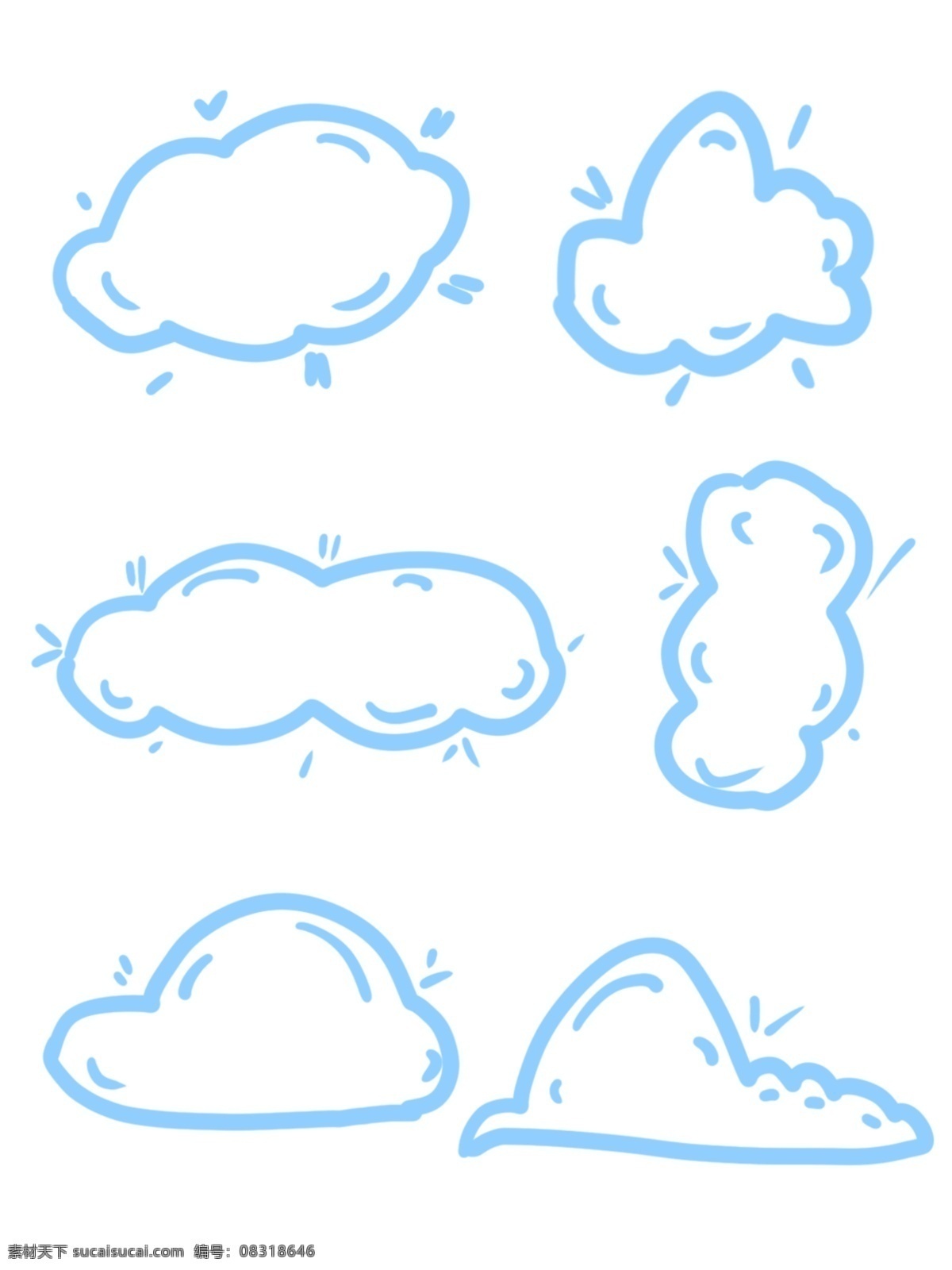 简约 线条 手绘 云朵 白云 边框 商用 元素 气泡 白云线性 蓝色