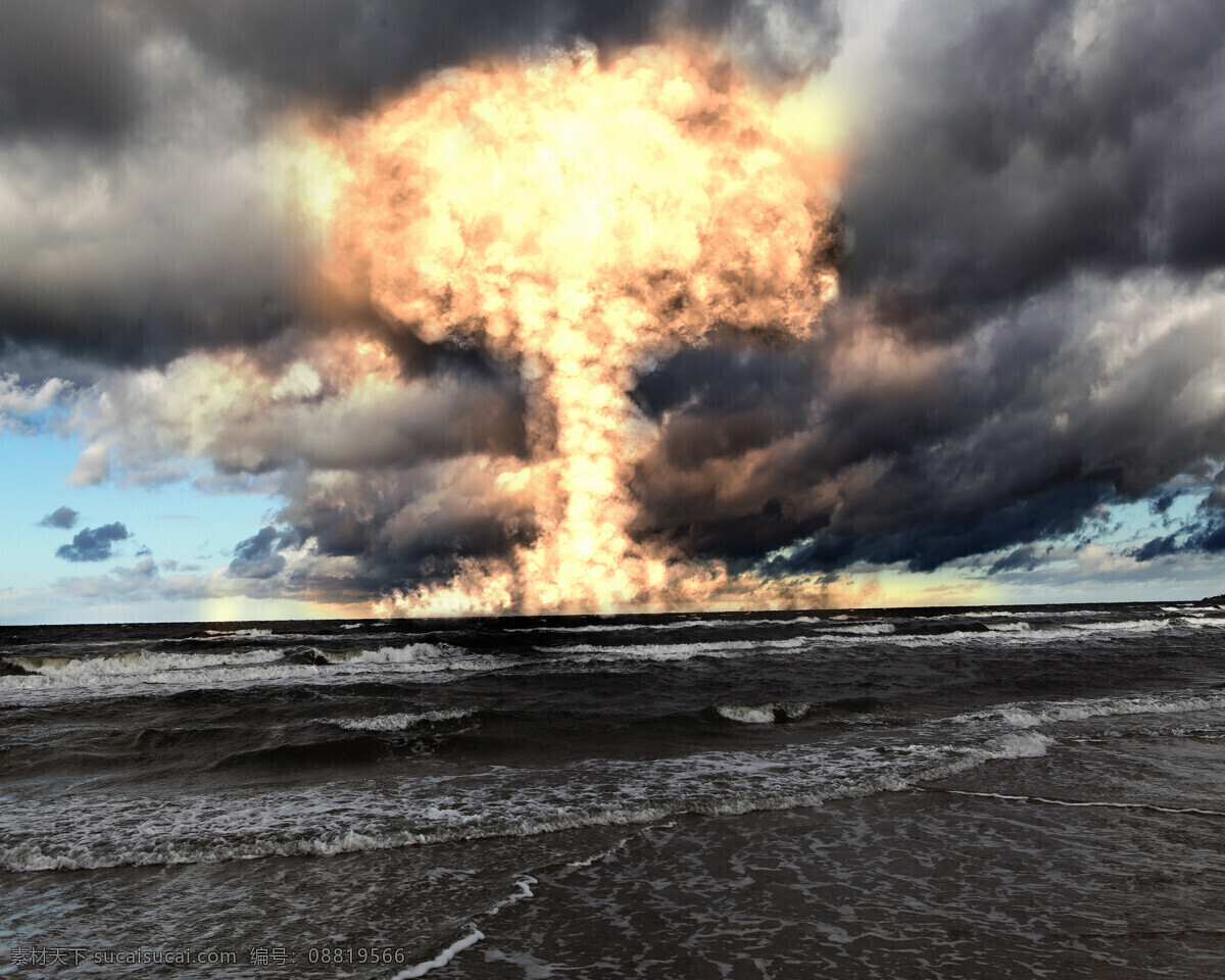 核爆炸 蘑菇云 核武器 海面 大海 原子弹爆炸 军事武器 现代科技