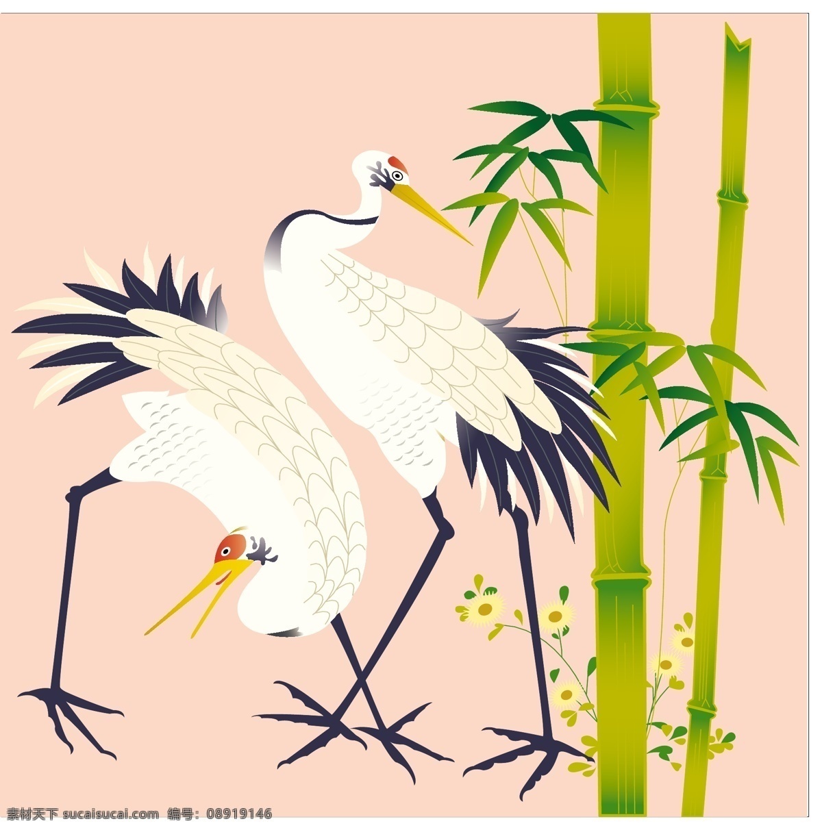 竹子 白鹤 装饰 图 设计素材 鸟 矢量素材 装饰素材 设计元素 装饰图案