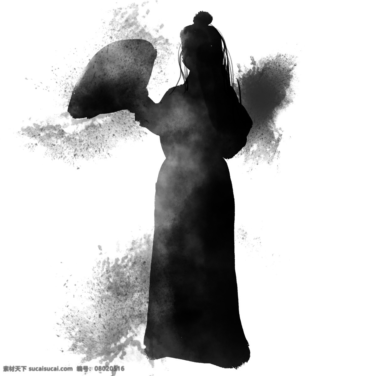 公子 武侠 人物 水墨 国画 黑白 手绘 商用 元素 剪影 可商用元素