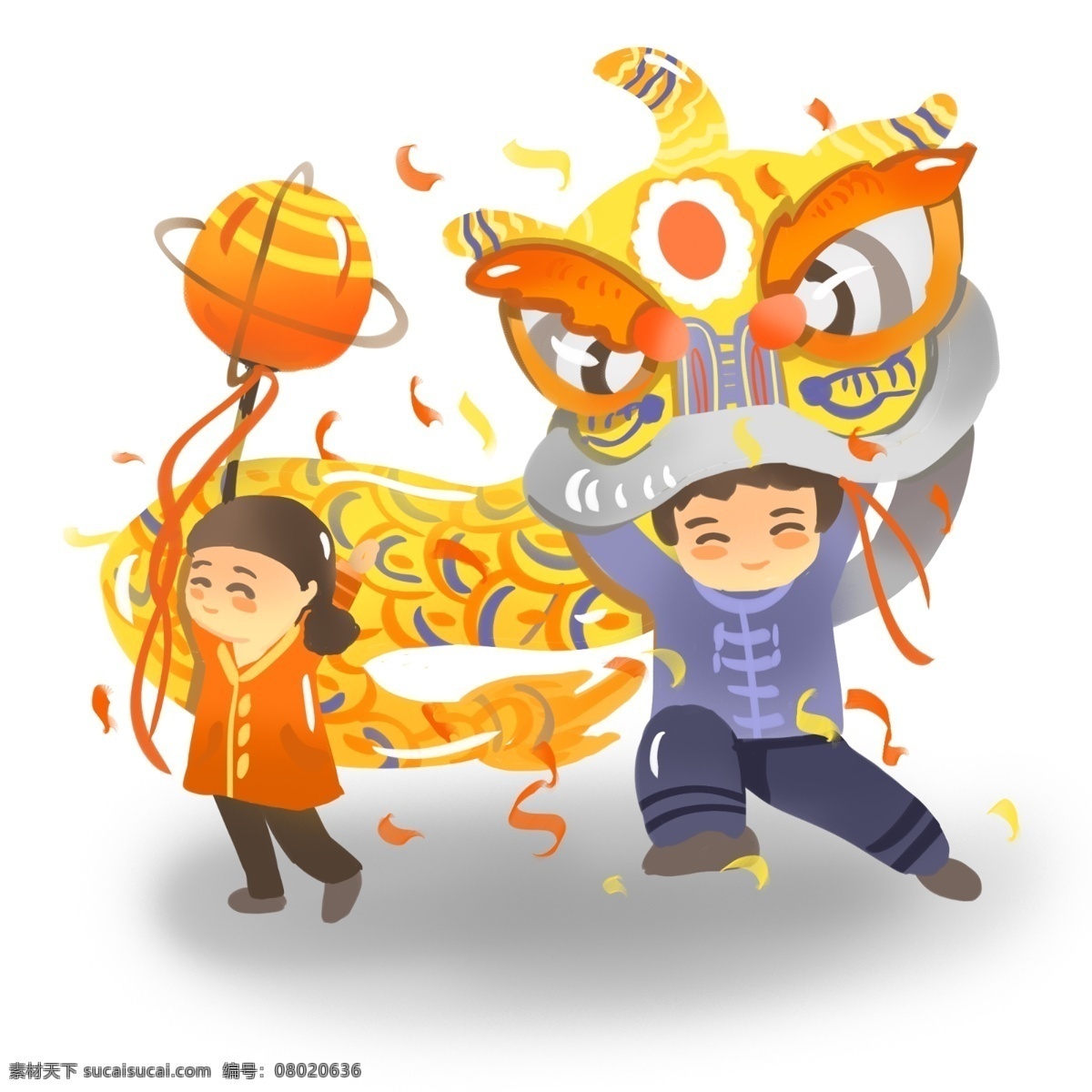 新年 舞龙舞狮 商业 插画 元素 喜庆 小清新 大吉大利