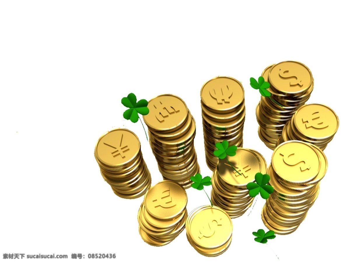 幸运草金币 免抠 金币 幸运草 白色