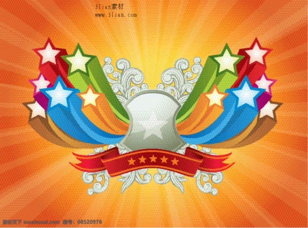 五彩 五角星 花纹 矢量图 其他矢量图
