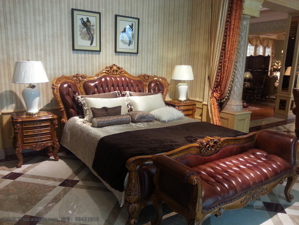 高档 卧室 床 红色 家居 装饰素材 室内设计