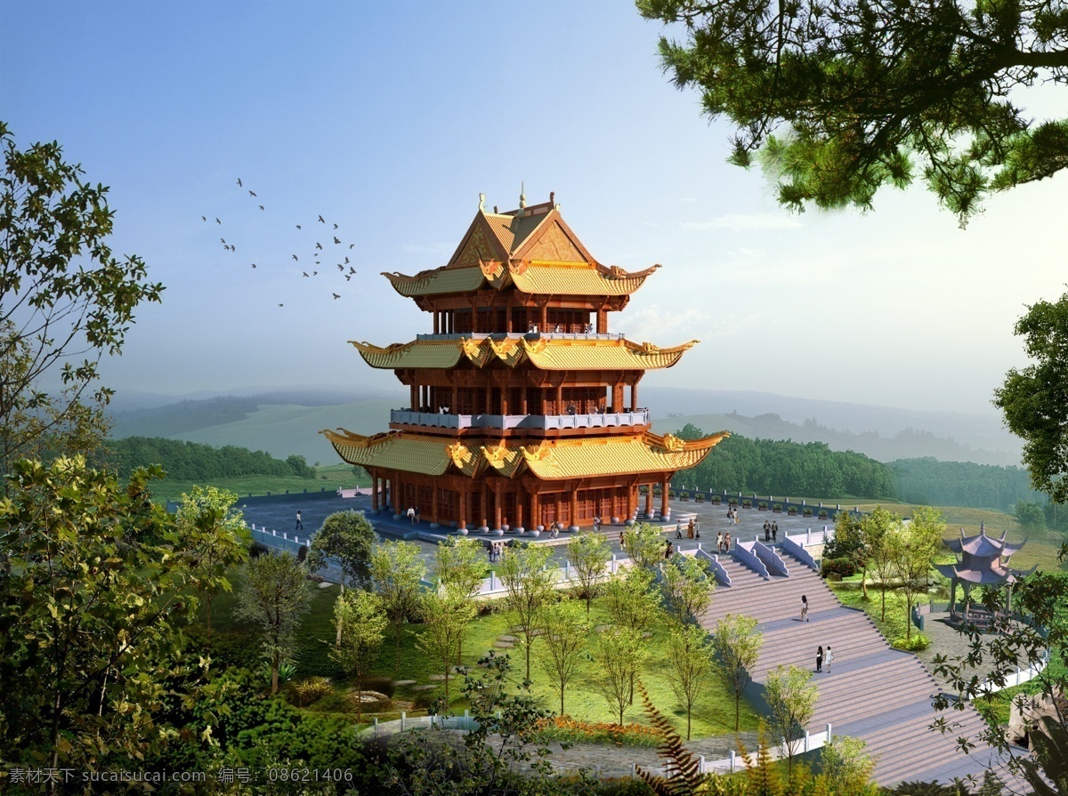 环境设计 阶梯 景观设计 绿化 树木 园林景观 园林景观设计 源文件 八角 塔 园林 模板下载 八角塔 公园塔 景观塔 装饰素材