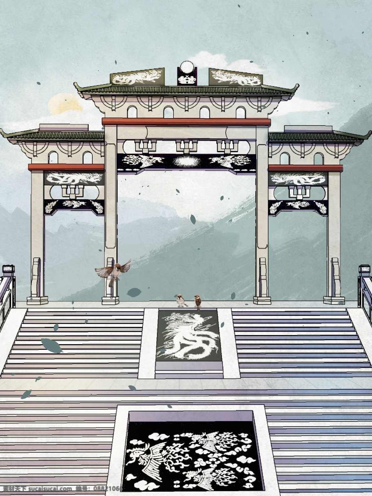 原创 中国 风 复古 建筑 插画 手机 微信 banner 中国风 古风 微博 头图 鸟 麻雀 闪屏 启动 开机页 背景 桌面 壁纸 海报 宣纸 肌理 质感 纹理