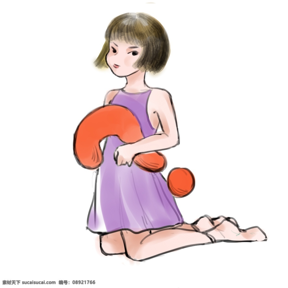 可爱 卡通 儿童 问号 紫色裙子 卡通人物 可爱女孩 短发女孩 学生 女孩问号脸 卡通手绘 问号装饰 问号图案