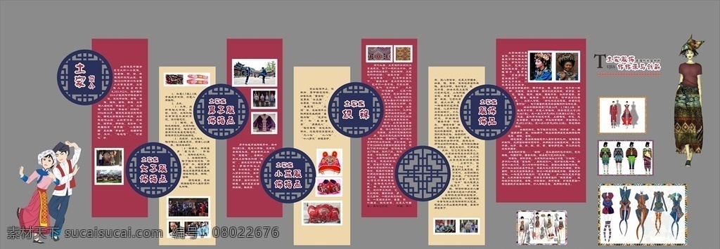 形象墙 土家文化 文化墙 镂空 土家 名族文化 民族 展板 宣传栏 红色 蓝色