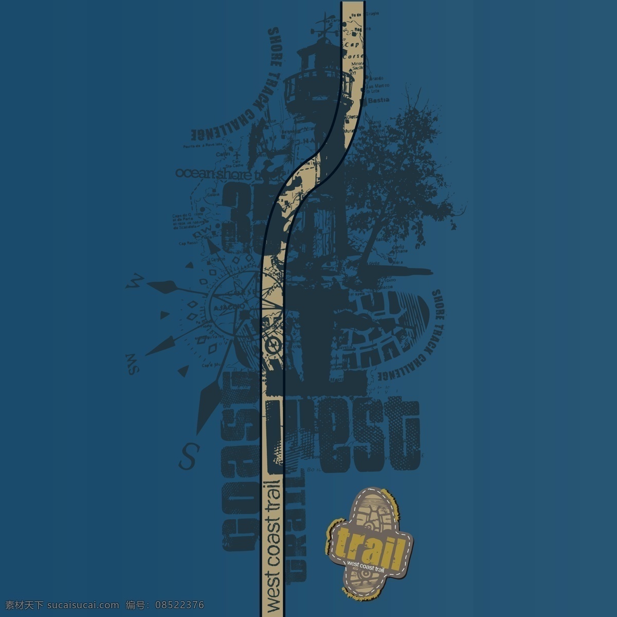 印花 矢量图 灯塔 服装图案 文字 印花矢量图 英文 图文结合 面料图库 服装设计 图案花型