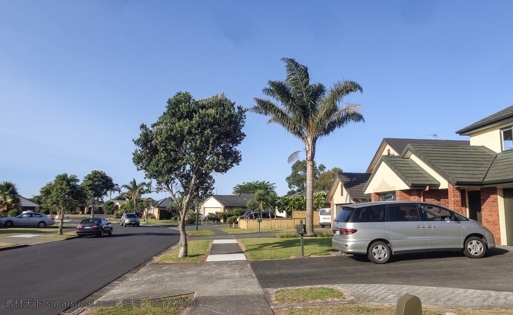 奥克兰 小镇 风景 天空 蓝天 白云 奥克兰小镇 建筑群 住宅 绿树 草地 道路 车辆 新西兰风光 旅游摄影 国外旅游